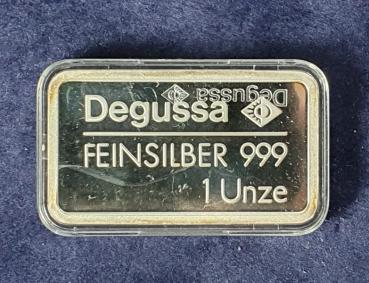 Historischer Degussa Silberbarren 1 oz, Feinsilber 999 in OVP, Rückseitenmotiv: 700 Jahre Düsseldorf (1)