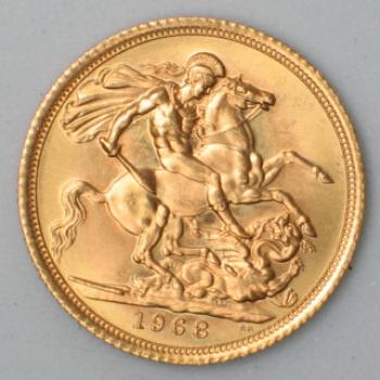 Sovereign "Elisabeth II" 1968, "Haarband", Großbritannien, 916,7 Gold, London