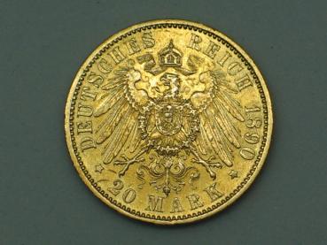 Preview: 20 Mark "Wilhelm II", Reichsgold, Goldmark 1890, Deutsches Reich, 900er Gold, Berlin
