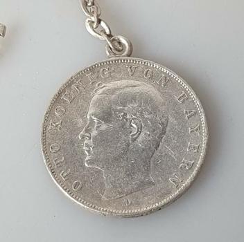 Preview: Münzanhänger/ Schlüsselanhänger 3 Mark - Kaiserreich "Otto" 1910 D, 835/ 900er Silber Gewicht: 21,0g