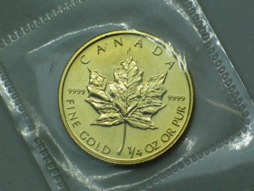 Maple Leaf 1/4 oz (Unze) 1992, Canada, Anlagemünze, 999,9 Feingold, OVP