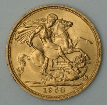 Sovereign "Elisabeth II", "Haarband", 1958, Großbritannien, 916,7 Gold, London