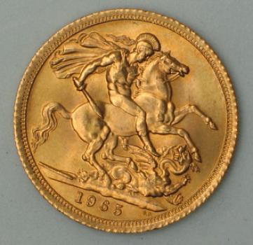 Sovereign "Elisabeth II" 1965, "Haarband", Großbritannien, 916,7 Gold, London