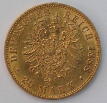 Preview: 20 Mark "Friedrich von Preussen", Reichsgold, Goldmark 1888, Deutsches Reich, 900er Gold, Berlin