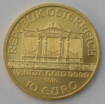 10 EURO 2010 Österreich (1/10 oz) 999,9 Gold "Wiener Philharmoniker"