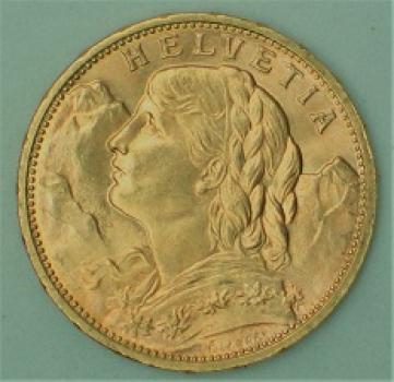 20 SRFS "Vreneli" 1916, Schweiz, 900 Gold