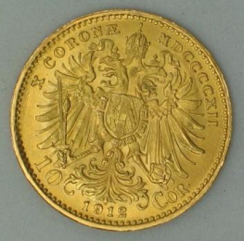10 Corona / Kronen 1912 Österreich "Kaiser Franz-Josef I", 900er Gold, "Haus Habsburg"