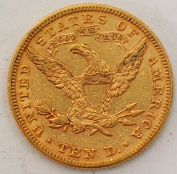 10$ US "Coronet Head" 1882 "Eagle" USA 900er Gold, Philadelphia