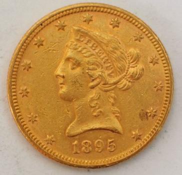 10$ US "Coronet Head" 1895 "Eagle" USA 900er Gold, Philadelphia