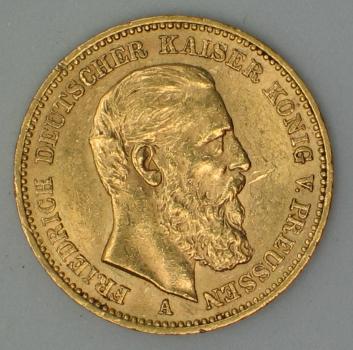 20 Mark "Friedrich von Preussen", Reichsgold, Goldmark 1888, Deutsches Reich, 900er Gold, Berlin