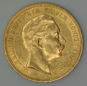 20 Mark "Wilhelm II", Reichsgold, Goldmark 1893, Deutsches Reich, 900er Gold, Berlin
