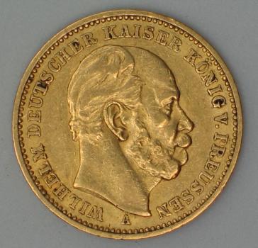 20 Mark "Wilhelm von Preussen", Reichsgold, Goldmark 1883, Deutsches Reich, 900er Gold, Berlin