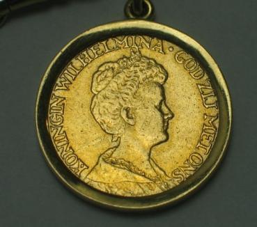 Münzanhänger "10 Gulden Wilhelmina" 1913, Niederlande, 750/900er Gold, Gewicht: 14,2g