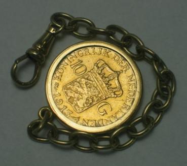 Münzanhänger "10 Gulden Wilhelmina" 1913, Niederlande, 750/900er Gold, Gewicht: 14,2g