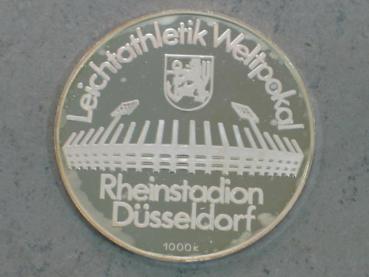 Silbermedaille "Rheinstadion Düsseldorf" IAAF World Cup 1977, 1000 Feinsilber, Gewicht: 15,0g