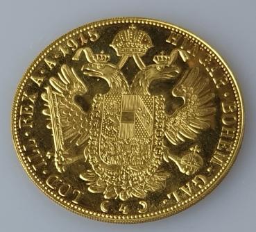4er Dukat 1915 Österreich "Kaiser Franz-Josef I", 986er Gold