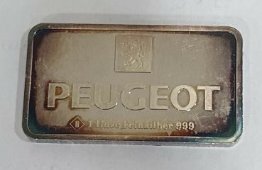 Historischer Silberbarren -Peugeot- 1 oz Feinsilber 999, Rückseitenmotiv: Peugeot 106