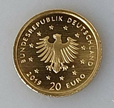 20 Euro Gold 2019 D Heimische Vögel "Wanderfalke" mit original Münzetui und Beschreibung, 1/8 oz Feingold 999,9