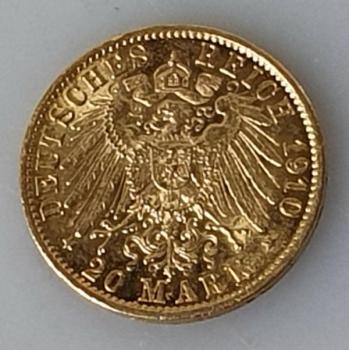 Preview: 20 Mark "Wilhelm II", Reichsgold, Goldmark 1910, Deutsches Reich, 900er Gold, Berlin