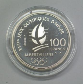 100 Francs 1990 XVI. Olympische Winterspiele, Albertville 1992 - Bob, Frankreich, Silber 900