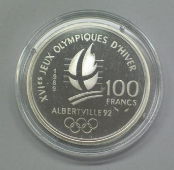Preview: 100 Francs 1989 XVI. Olympische Winterspiele, Albertville 1992 - Eislauf, Frankreich, Silber 900