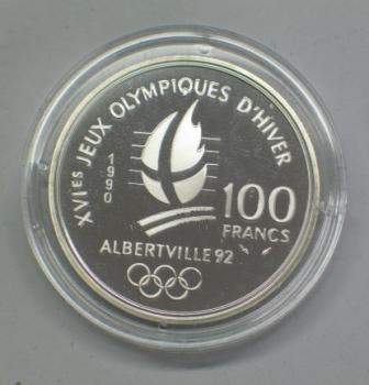 Preview: 100 Francs 1989 XVI. Olympische Winterspiele, Albertville 1992 - Eisschnelllauf, Frankreich, Silber 900