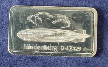Historischer Degussa Silberbarren 1 oz, Feinsilber 999, Rückseite: Hindenburg D-LZ 129
