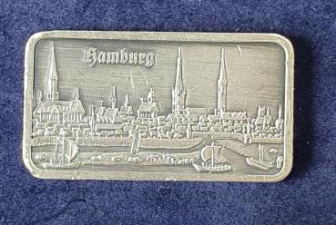 Historischer Heraeus Silberbarren 1 oz, Feinsilber 999, Rückseitenmotiv: Hamburg (2)
