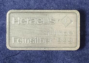 Preview: Historischer Heraeus Silberbarren 1 oz, Feinsilber 999, Rückseitenmotiv: Hamburg (2)