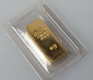 Historischer 10 Gramm Stanzbarren Goldbarren Degussa 999,9 Feingold
