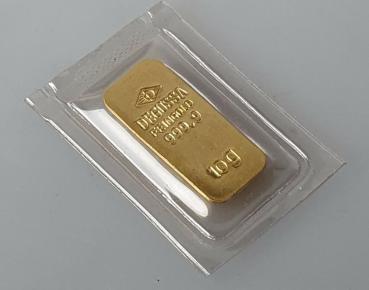 Historischer 10 Gramm Sargbarren Goldbarren Degussa 999,9 Feingold