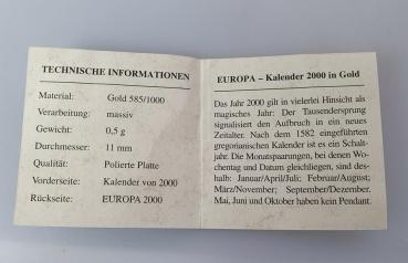 Preview: Göde Medaille "Europa - Kalender 2000 in Gold" 585er Gold mit Zertifikat