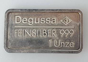 Historischer Degussa Silberbarren 1 oz, Feinsilber 999, Rückseitenmotiv: Mercedes SSK 27