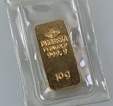 Historischer 10 Gramm Sargbarren Goldbarren Degussa 999,9 Feingold in OVP