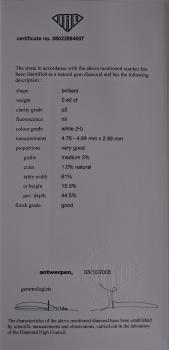 Preview: Diamant im Brillantschliff. 0.42 ct mit HRD Report
