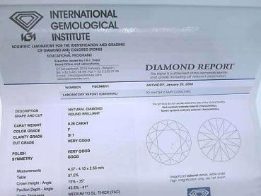 Preview: Diamant im Brillantschliff. 0.26 ct / si1 IGI Report
