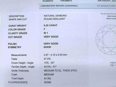 Diamant im Brillantschliff. 0.26 ct / si1 IGI Report