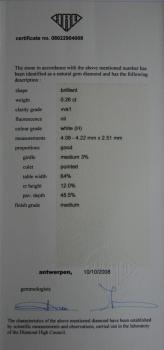 Preview: Diamant im Brillantschliff. 0.26 ct mit HRD Report