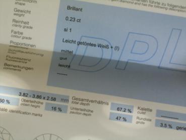 Diamant im Brillantschliff. 0.23 ct  DPL Report Idar-Oberstein