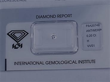 Diamant im Brillantschliff 0.20 ct/ vvs1 mit IGI Report