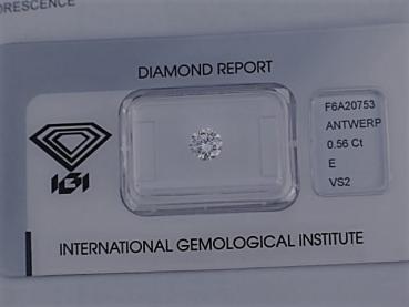 Diamant im Brillantschliff "E" 0.56 ct/ vs2 mit IGI Report