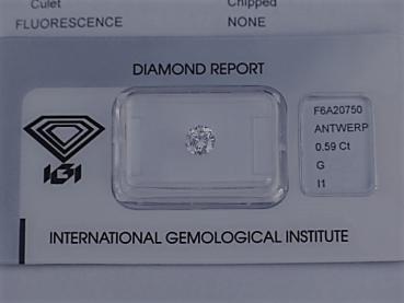 Diamant im Brillantschliff "G" 0.59 ct/ i1 mit IGI Report