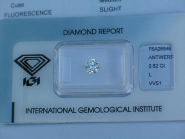 Diamant im Brillantschliff "L" 0.62 ct/ vvs1 mit IGI Report