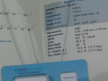 Preview: Diamant im Brillantschliff 0.32 ct/ SI1 mit HRD Report