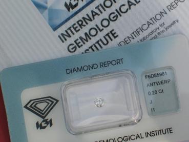 Diamant im Brillantschliff 0.21 ct/ VS 2/ L/ G/ G/ G/ mit IGI Report