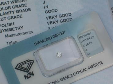 Preview: Diamant im Brillantschliff 0.21 ct/ VS 2/ L/ G/ G/ G/ mit IGI Report