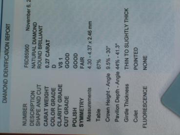 Preview: Diamant im Brillantschliff, 0.27 ct. mit IGI Report: Farbe: D , Reinheit: VS 1