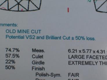 Diamant im Old Mine Cut, 1.12 ct. mit IGI Kurzgutachten: I/SI1/ Potential zum VS2 im Brillantschliff bei + / - 50% Verlust