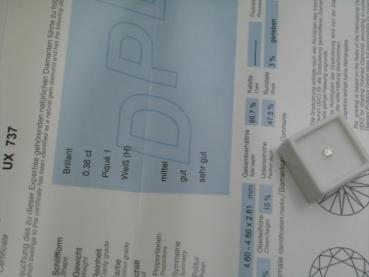 Diamant im Brillantschliff. 0.36 ct / P1 Farbe: H, Schliff: F/ G/ VG incl. DPL Report Idar-Oberstein