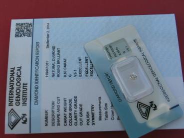 Preview: Diamant im Brillantschliff 0.50 ct, 3x Excellent! mit IGI Report, Lasergravur